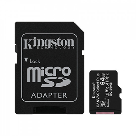 Kingston Canvas Select Plus UHS-I 64 GB, MicroSDXC, Flash memory class 10, SD Adapter