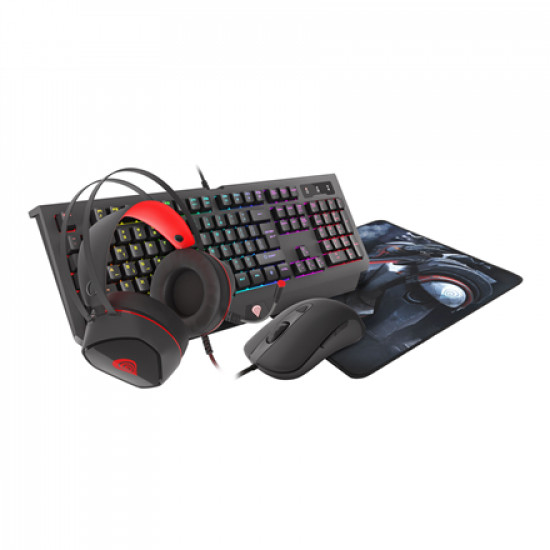 GENESIS COMBO set 4in1 cobalt 330 rgb keyboard + mouse +headphones + mousepad, us layout