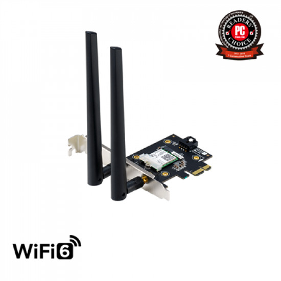 ASUS PCE-AX3000 (802.11ax) AX3000 Dual-Band PCIe Wi-Fi 6 Asus 2 external antennas Bluetooth 5.0, WPA3 network security, OFDMA and MU-MIMO