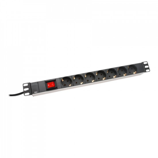 Digitus Aluminum outlet strip with switch DN-95402 Sockets quantity 7, 7x safety outlets 250VAC 50/60Hz / 16A / 4000W, 1U Aluminum PDU, rackmountable