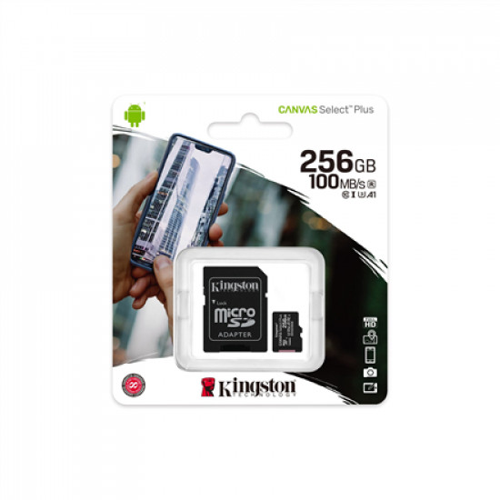 Kingston Canvas Select Plus UHS-I 256 GB, MicroSDXC, Flash memory class 10, SD Adapter