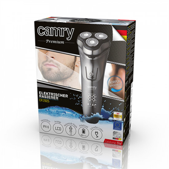 Camry Shaver CR 2925 Cordless, Charging time 1.5 h, Number of shaver heads/blades 3, Grey