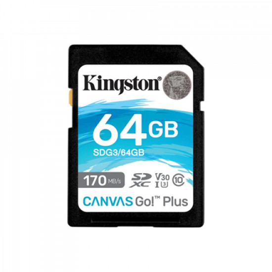 Kingston 64GB SDXC Canvas Go Plus 170R C10 UHS-I U3 V30, EAN: 740617301397