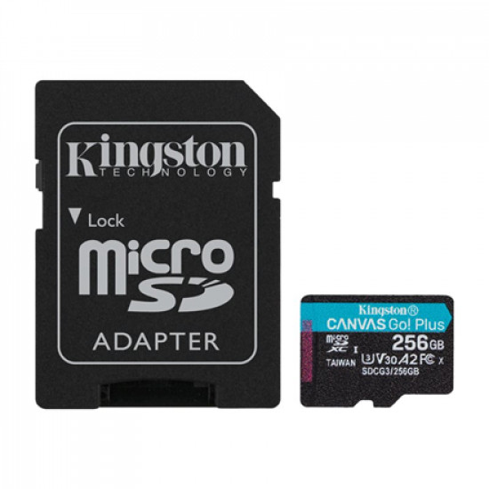 Kingston microSD Canvas Go! Plus 256 GB, MicroSD, Flash memory class 10, SD Adapter