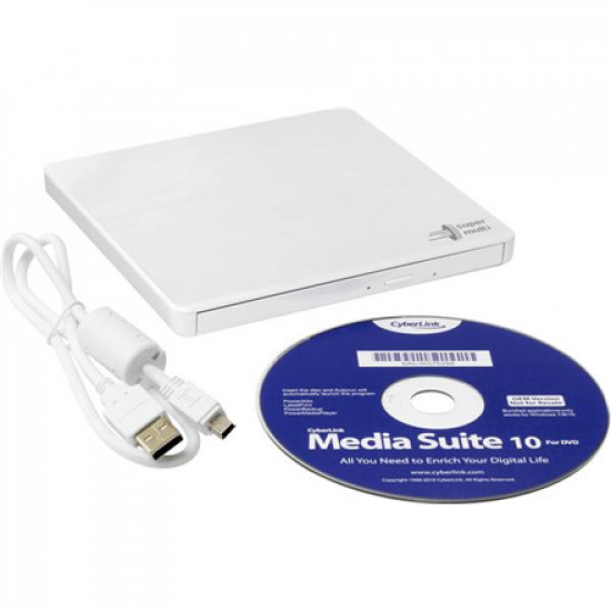 H.L Data Storage Ultra Slim Portable DVD-Writer GP60NW60 Interface USB 2.0, DVD R/RW, CD read speed 24 x, CD write speed 24 x, White, Desktop/Notebook