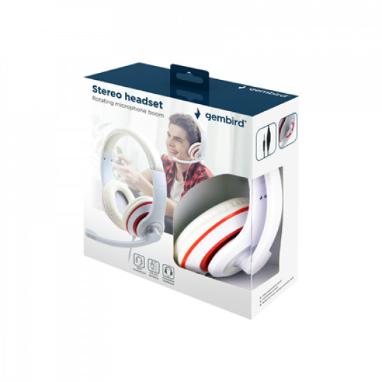 Gembird Stereo Headset MHS 03 WTRD White with Red Ring, Headset