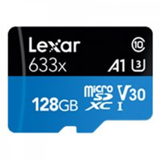 Lexar High-Performance 633x UHS-I micro SDXC, 128 GB, Class 10, U3, V30, A1, 45 MB/s, 100 MB/s