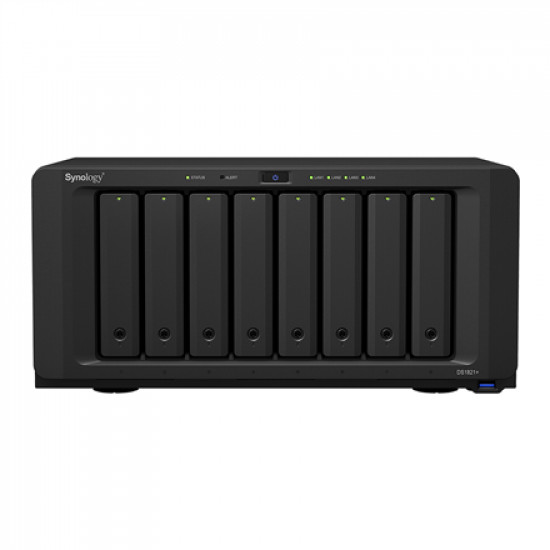 Synology Tower NAS DS1821+ Up to 8 HDD/SSD Hot-Swap, Ryzen V1500B Quad Core, Processor frequency 2.2 GHz, 4 GB, DDR4, RAID 0,1,5,6,10,Hybrid, 4x1GbE, 4xUSB 3.0, 2x eSATA, 1x PCIe, Dual Fan