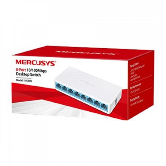 Mercusys Switch MS108 Unmanaged, Desktop, 10/100 Mbps (RJ-45) ports quantity 8, Power supply type External