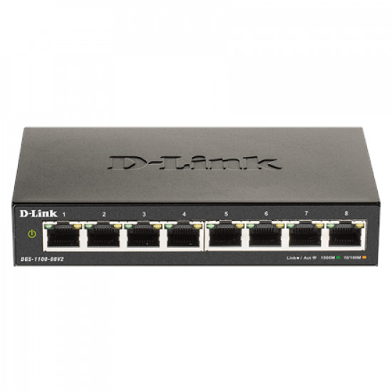 D-Link Smart Gigabit Ethernet Switch DGS-110-08V2 Managed, Desktop, Power supply type External, Ethernet LAN (RJ-45) ports 8