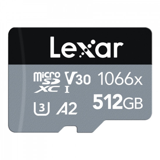 Lexar High-Performance 1066x UHS-I MicroSDXC, 512 GB, Flash memory class 10, Black/Grey, Class: A2 V30 U3, 120 MB/s, 160 MB/s