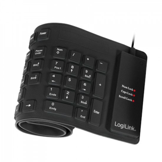 Logilink Flexible waterproof Keyboard USB + PS/2 ID0019A Flexible keyboard, DE, Black