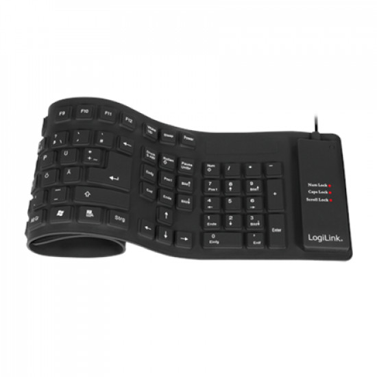 Logilink Flexible waterproof Keyboard USB + PS/2 ID0019A Flexible keyboard, DE, Black