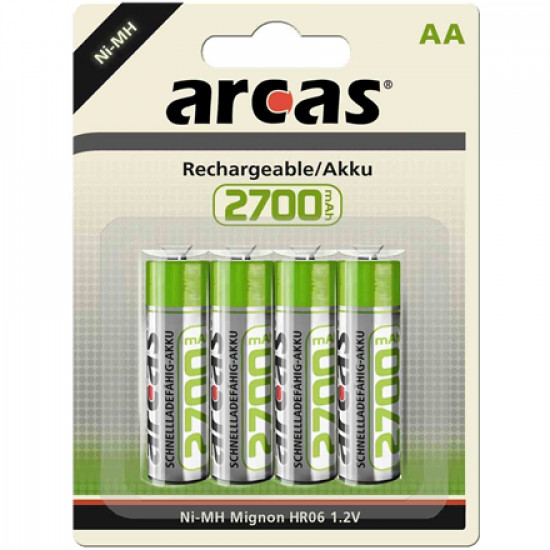 Arcas 17727406 AA/HR6, 2700 mAh, Rechargeable Ni-MH, 4 pc(s)