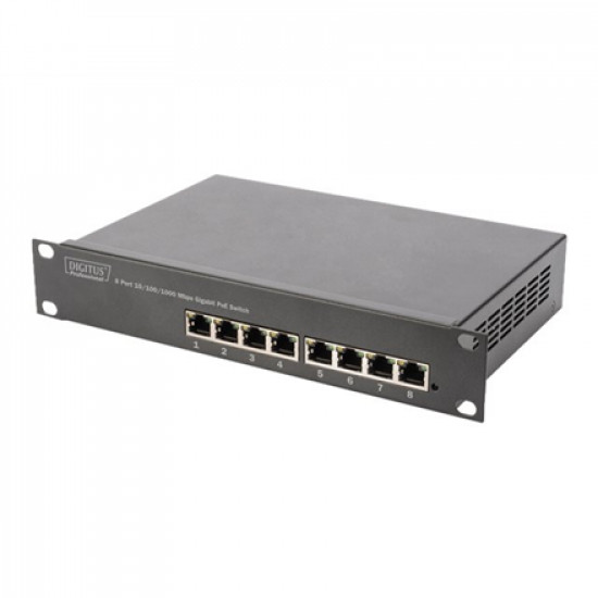 Digitus 8-port Gigabit Ethernet PoE switch DN-95317 10/100/1000 Mbps (RJ-45), Unmanaged, Rackmountable, Power supply type Internal, Ethernet LAN (RJ-45) ports 8