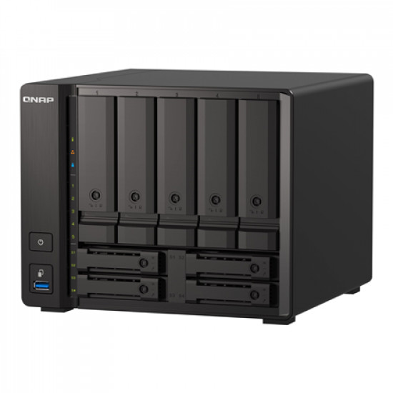 QNAP | 9-Bay QuTS hero NAS | TS-H973AX-8G | Up to 9 HDD/SSD Hot-Swap | AMD Ryzen | Ryzen V1500B Quad-Core | Processor frequency 2.2 GHz | 8 GB | DDR4