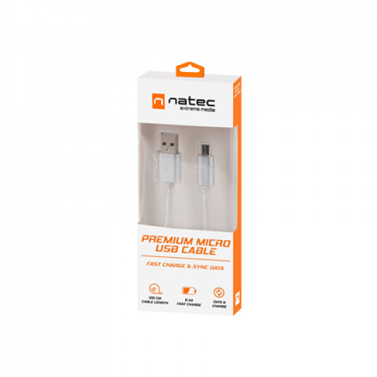 Natec Prati, USB Micro to Type A Cable 1m, Nylon, Silver