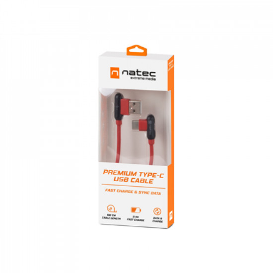 Natec Prati, Angled USB Type C to Type A Cable 1m, Red