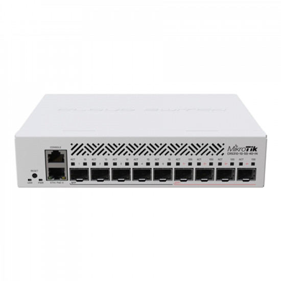 MikroTik Cloud Router Switch CRS310-1G-5S-4S+IN No Wi-Fi, Managed L3, Rackmountable, 10/100/1000 Mbit/s, Ethernet LAN (RJ-45) ports 1, Mesh Support No, MU-MiMO No, No mobile broadband, SFP+ ports quantity 4