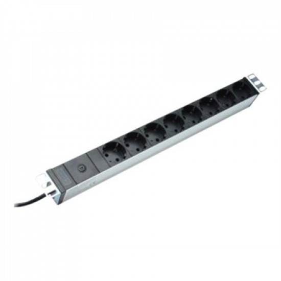 Digitus Aluminum outlet strip with pre-fuse DN-95410 Sockets quantity 8, 250 Vac, 50/60Hz, 2 m supply IEC C14 plug