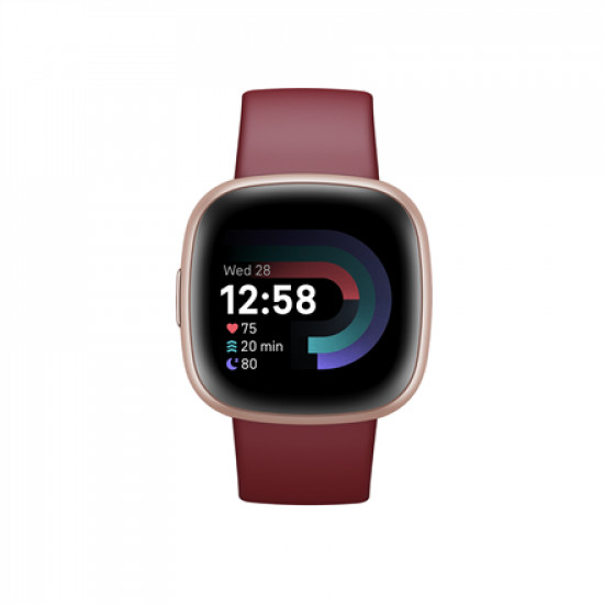 Fitbit Versa 4 Smart watch, NFC, GPS (satellite), AMOLED, Touchscreen, Heart rate monitor, Activity monitoring 24/7, Waterproof, Bluetooth, Wi-Fi, Beet Juice/Copper Rose