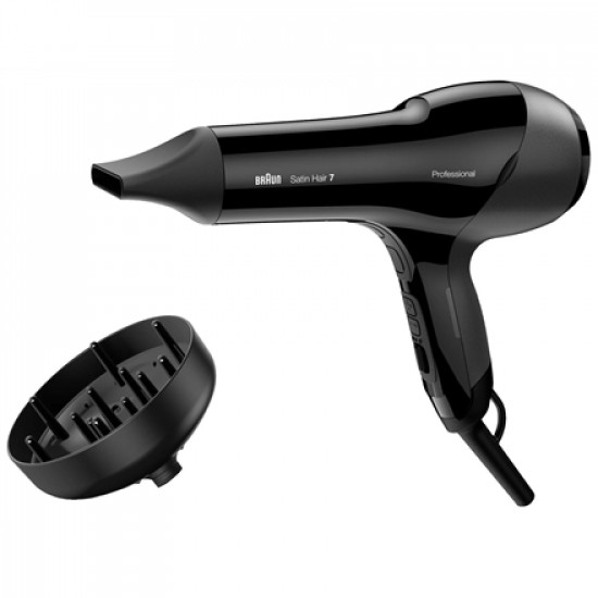 Braun Hair Dryer HD785 Satin Hair 7 SensoDryer 2000 W, Number of temperature settings 4, Ionic function, Diffuser nozzle, Black