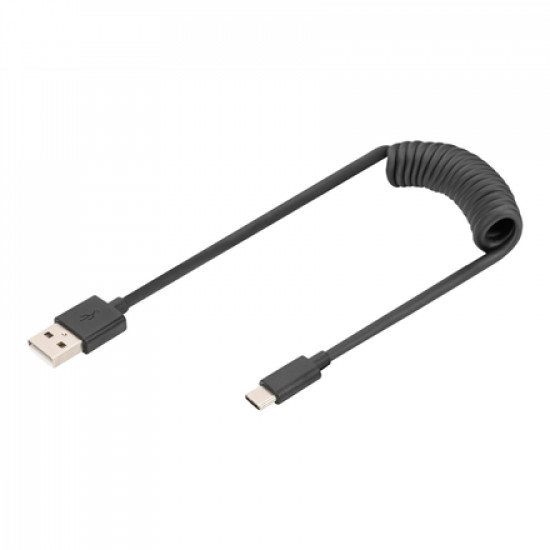 Digitus USB 2.0 Type A to USB C Spiral Cable AK-300430-006-S Black, 1 m