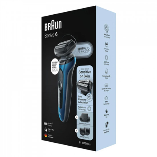 Braun Shaver 61-B1500s Operating time (max) 50 min, Wet & Dry, Blue/Black