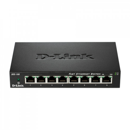 D-Link Ethernet Switch DES-108/E Unmanaged, Desktop, 10/100 Mbps (RJ-45) ports quantity 8