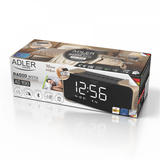 Adler Wireless alarm clock with radio AD 1190 AUX in, Copper/Black, Alarm function