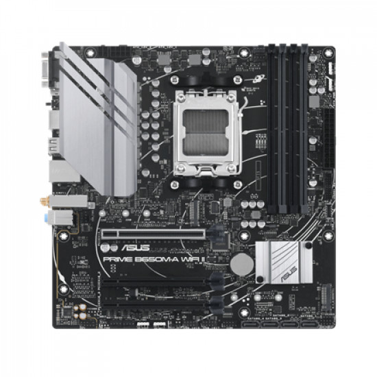 Asus PRIME B650M-A WIFI II Processor family AMD, Processor socket AM5, DDR5 DIMM, Memory slots 4, Supported hard disk drive interfaces SATA, M.2, Number of SATA connectors 4, Chipset AMD B650, mATX