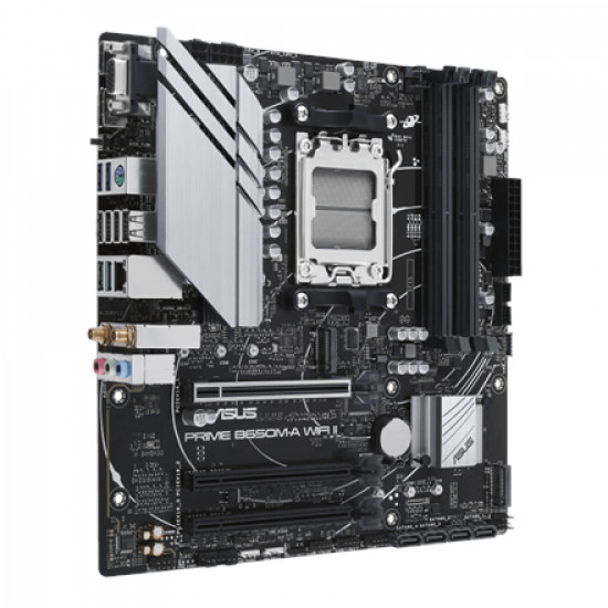 Asus PRIME B650M-A WIFI II Processor family AMD, Processor socket AM5, DDR5 DIMM, Memory slots 4, Supported hard disk drive interfaces SATA, M.2, Number of SATA connectors 4, Chipset AMD B650, mATX