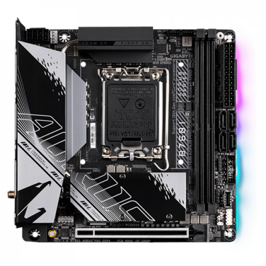 Gigabyte B760I AORUS PRO DDR4 1.0 M/B Processor family Intel, Processor socket LGA1700, DDR4 DIMM, Memory slots 2, Supported hard disk drive interfaces SATA, M.2, Number of SATA connectors 4, Chipset Intel B760 Express, Mini-ITX