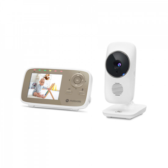 Motorola | Video Baby Monitor | VM483 2.8 | 2.8 LCD colour display with 480 x 272px resolution; 2.4 GHz FHSS Wireless technology for in-home viewing;  2.8 LCD colour display with 480 x 272px resolution 2.4 GHz FHSS Wireless technology for in-home viewing 2,000 mAh rechargeable battery with 5 hours playtime; Digital zoom x 2; Infrared night vision; Sound level indicator | White/Gold