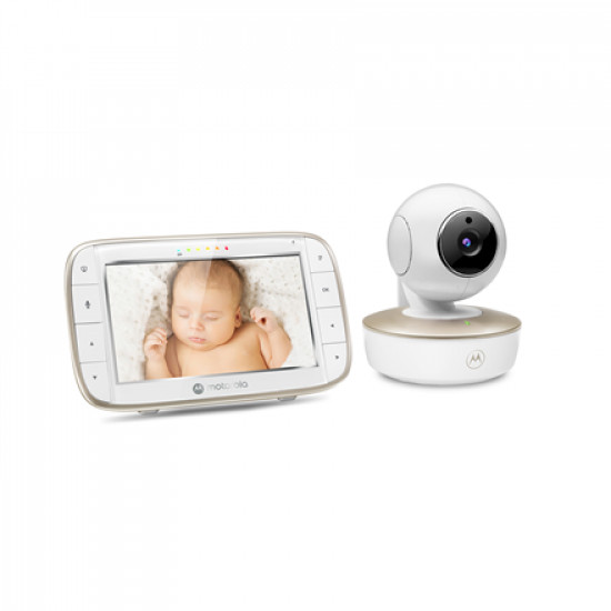 Motorola VM855 CONNECT 5.0 Portable Wi-Fi Video Baby Monitorwith Flexible Crib Mount, White/Gold