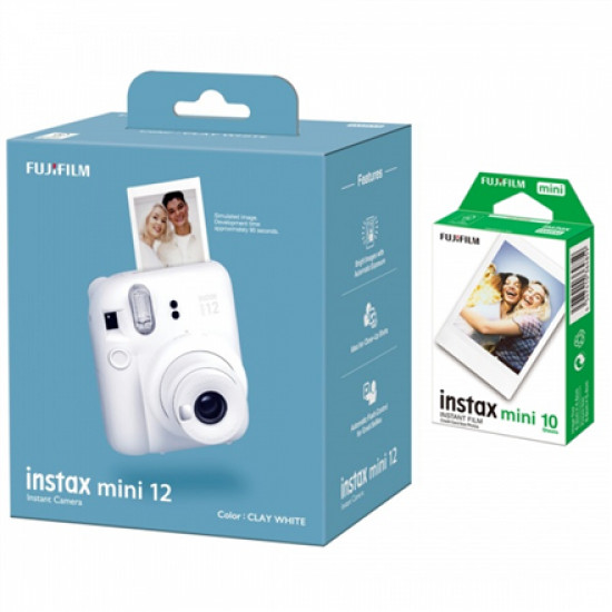 Fujifilm Instax Mini 12 Camera + Instax Mini Glossy (10pl) Caly White