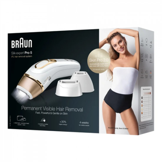 Braun Epilator PL5257 Silk-expert Pro 5 IPL Number of power levels 10, White/Gold, Corded