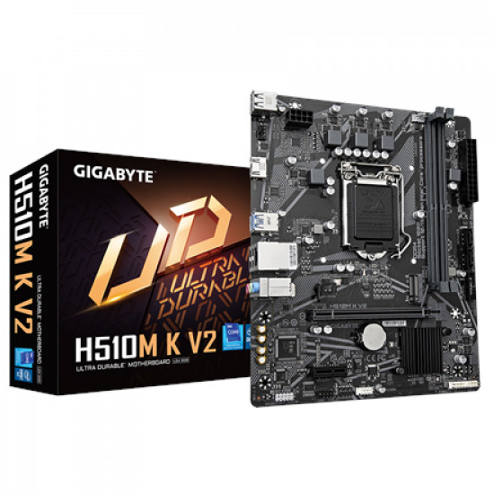 Gigabyte H510M K V2 1.0 M/B Processor family Intel, Processor socket LGA1200, DDR4 DIMM, Memory slots 2, Supported hard disk drive interfaces SATA, M.2, Number of SATA connectors 2, Chipset Intel H470 Express, Micro ATX