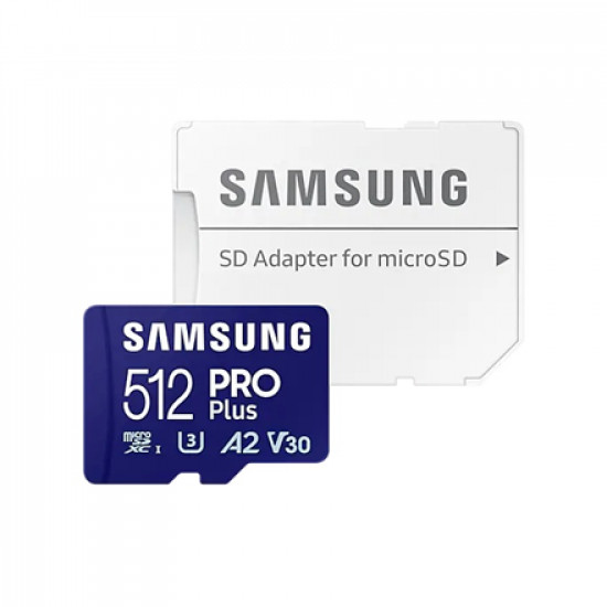 Samsung PRO Plus microSD Card with Adapter 512 GB, MicroSDXC, Flash memory class U3, V30, A2