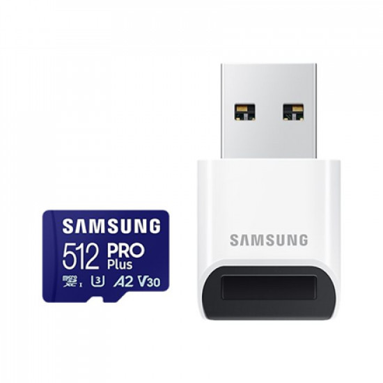 Samsung PRO Plus microSD Card with USB Adapter 512 GB, MicroSDXC, Flash memory class U3, V30, A2