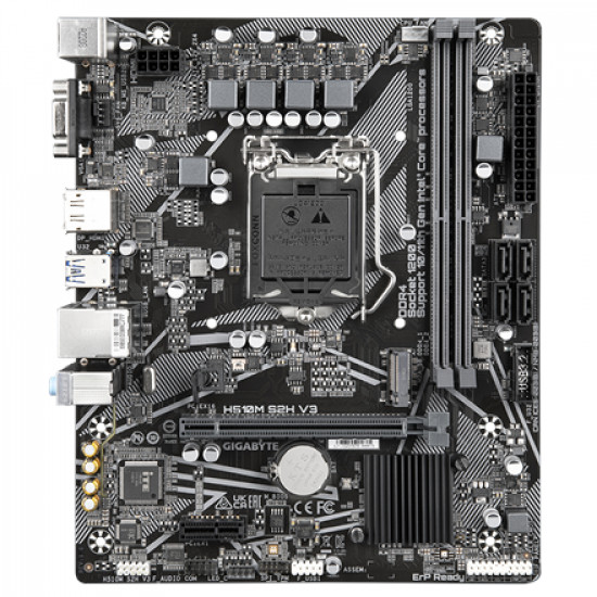 Gigabyte H510M S2H V3 1.0 M/B Processor family Intel, Processor socket LGA1200, DDR4 DIMM, Memory slots 2, Supported hard disk drive interfaces SATA, M.2, Number of SATA connectors 4, Chipset Intel H470 Express, Micro ATX