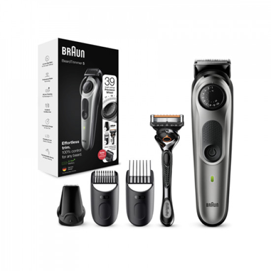 Braun Beard Trimmer BT5360 Cordless and corded, Operating time (max) 100 min, Number of length steps 39, Li-Ion, Black/Silver