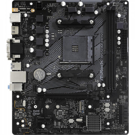 ASRock | B550M-HDV | Processor family AMD | Processor socket AMD AM4 | AMD AM4 | Memory slots 2 | Supported hard disk drive interfaces SATA3, M.2 | Number of SATA connectors 4 | Chipset AMD B550 | Micro ATX