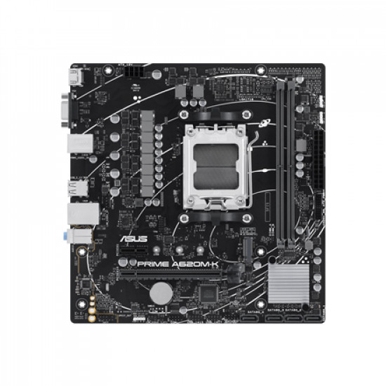 Asus PRIME A620M-K Processor family AMD, Processor socket AM5, DDR5 DIMM, Memory slots 2, Supported hard disk drive interfaces SATA, M.2, Number of SATA connectors 4, Chipset AMD A620, micro-ATX