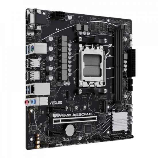 Asus PRIME A620M-E Processor family AMD, Processor socket AM5, DDR5 DIMM, Memory slots 2, Supported hard disk drive interfaces SATA, M.2, Number of SATA connectors 4, Chipset AMD A620, Micro-ATX