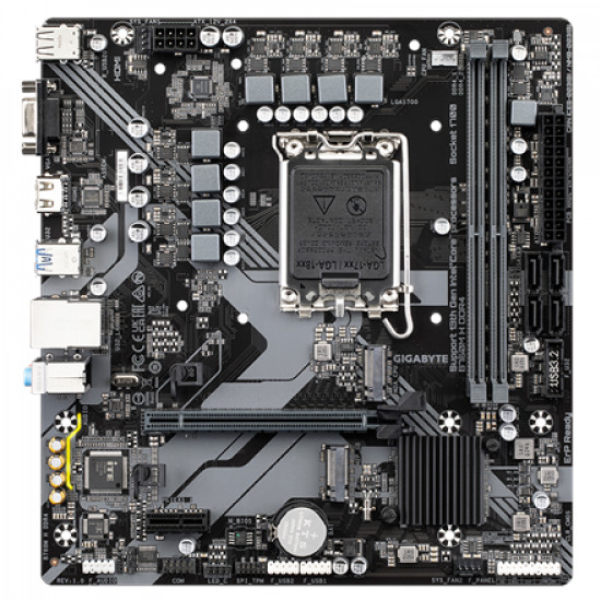 Gigabyte B760M H DDR4 1.0 M/B Processor family Intel, Processor socket LGA1700, DDR4 DIMM, Memory slots 2, Supported hard disk drive interfaces SATA, M.2, Number of SATA connectors 4, Chipset Intel B760 Express, Micro ATX