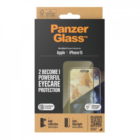 PanzerGlass Screen protector, Apple, iPhone 15, Glass, Clear, Eyecare