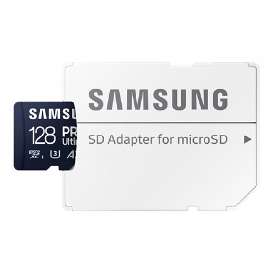 Samsung MicroSD Card PRO Ultimate 128 GB, microSDXC Memory Card, Flash memory class U3, V30, A2, SD adapter