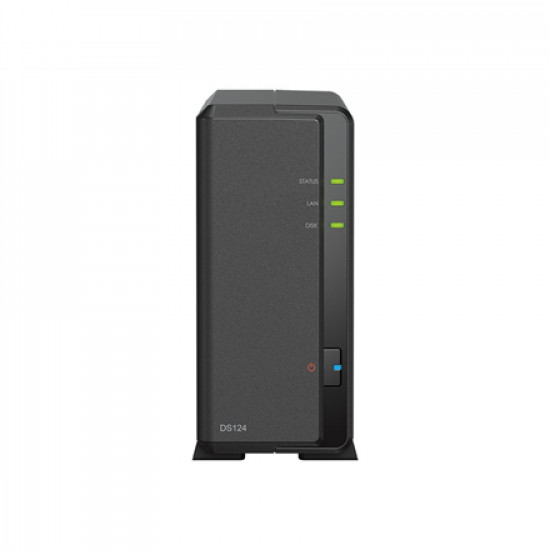 Synology Tower NAS DS124 up to 1 HDD/SSD, Realtek, RTD1619B, Processor frequency 1.7 GHz, 1 GB, DDR4, 1x1GbE, 2xUSB 2.0