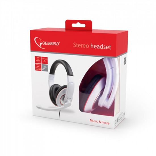 Gembird MHS-001-GW Stereo headset 3.5 mm, Glossy white, Built-in microphone